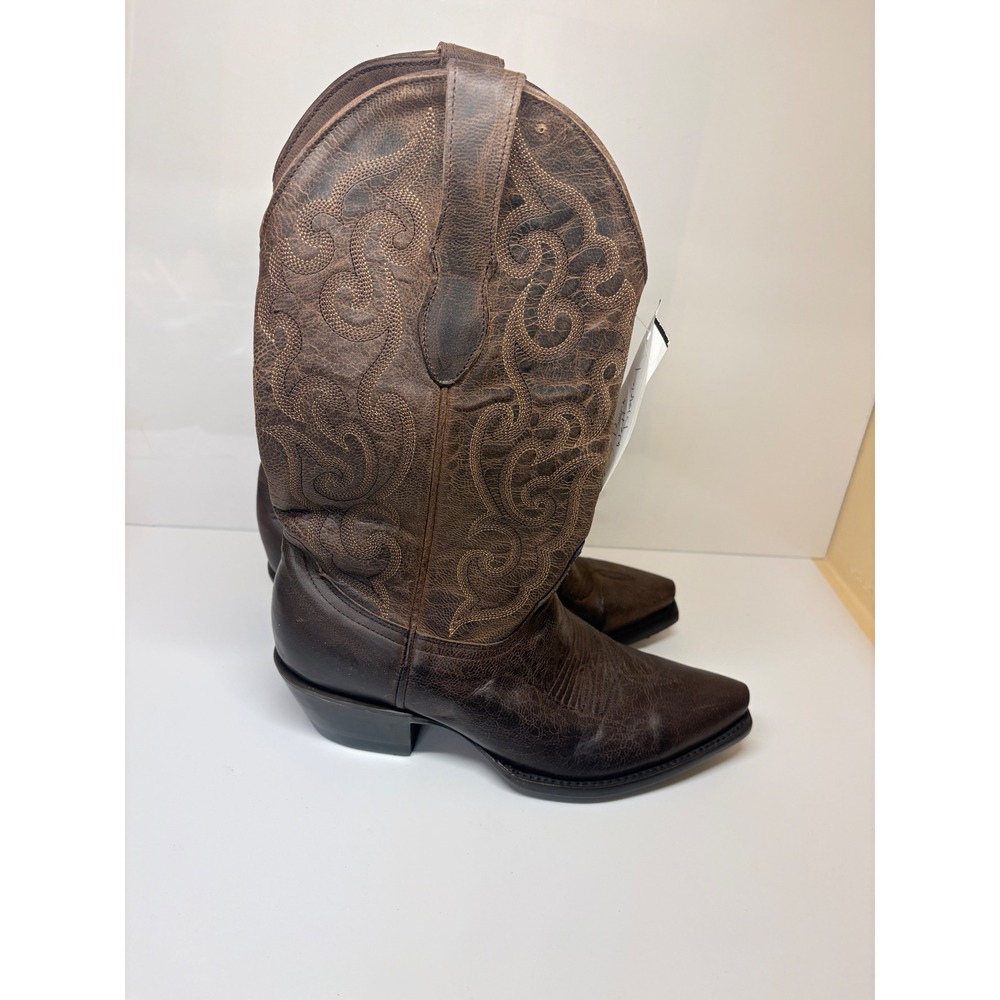 Cavenders Womens 7B Burnished Chocolate Goat Leather Snip Toe Western Boots